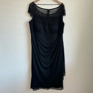 VTG Xscape By Joanna Chen Women's 18W Black Beaded‎ Chiffon Midi Dress Wedding